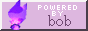 button with an animated rotating purple cat character named Bob from Animal Crossing and text that reads powered by Bob.